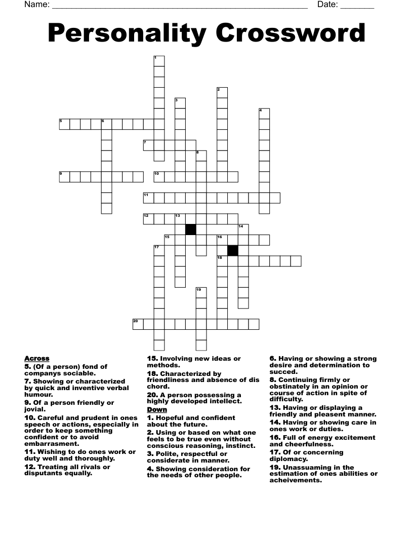 Personality Crossword WordMint