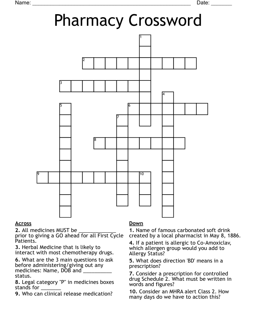 Pharmacy Crossword WordMint