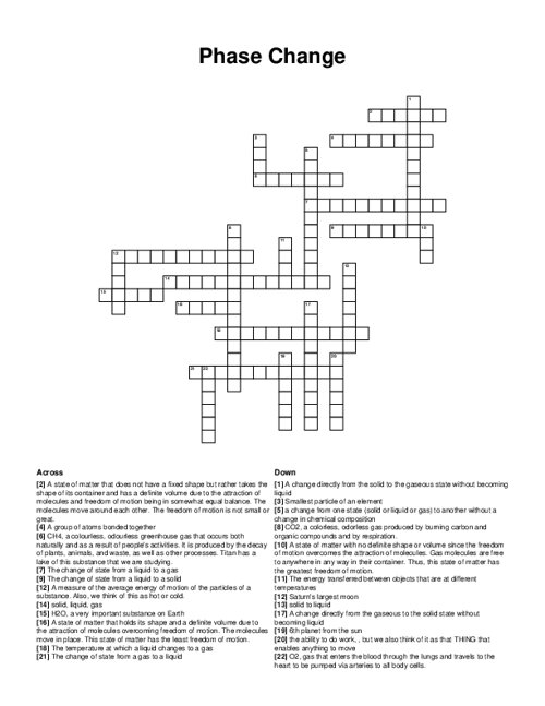 Phase Change Crossword Puzzle Phase Change Crossword Puzzle