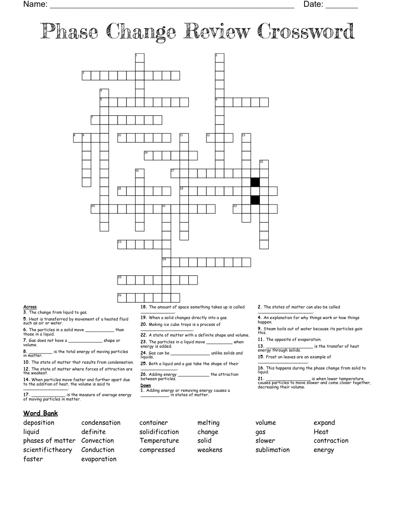 Phase Change Review Crossword WordMint