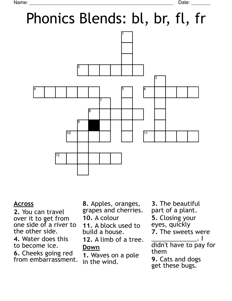 Phonics Blends Bl Br Fl Fr Crossword WordMint