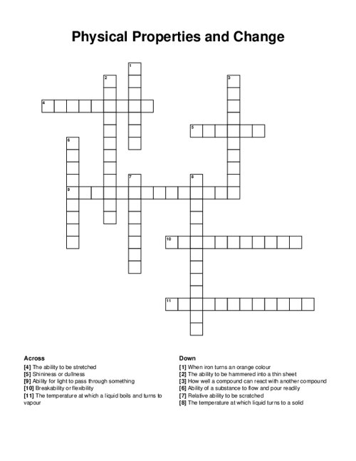 Physical Properties And Change Crossword Puzzle Physical Properties And Change Crossword Puzzle