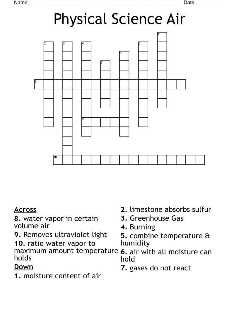 Physical Science Air Crossword WordMint Physical Science Air Crossword WordMint