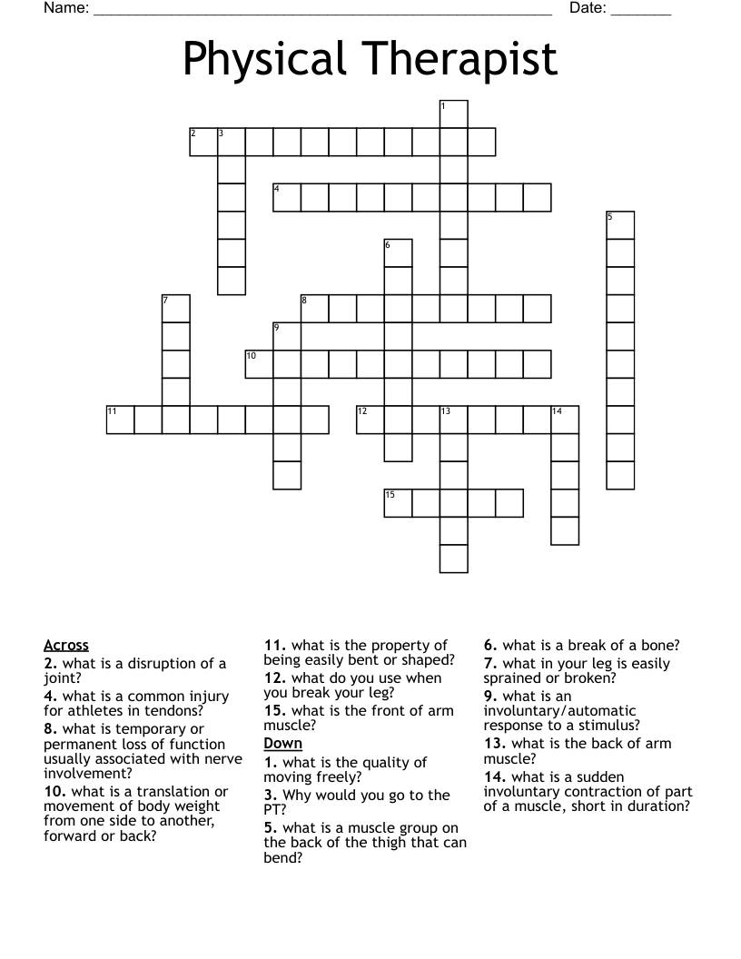 Physical Therapist Crossword WordMint