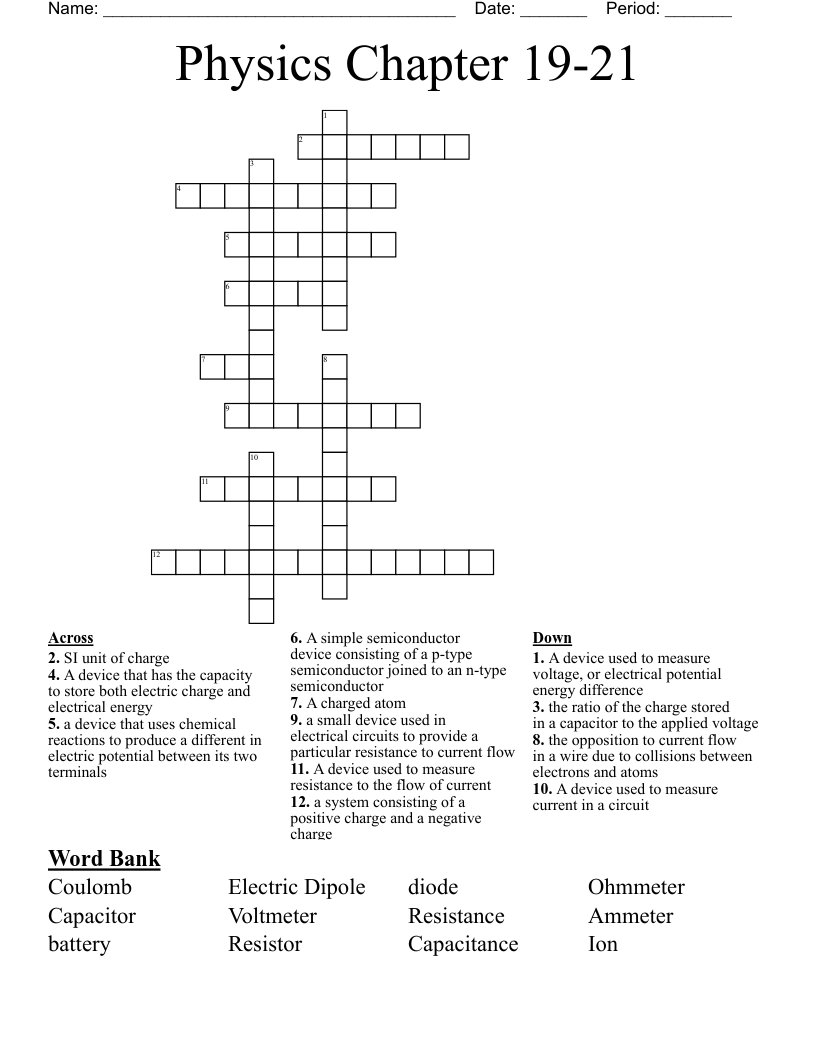 Physics Chapter 19 21 Crossword WordMint