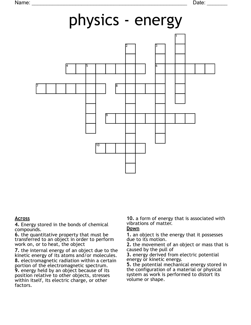 Physics Energy Crossword WordMint Physics Energy Crossword WordMint