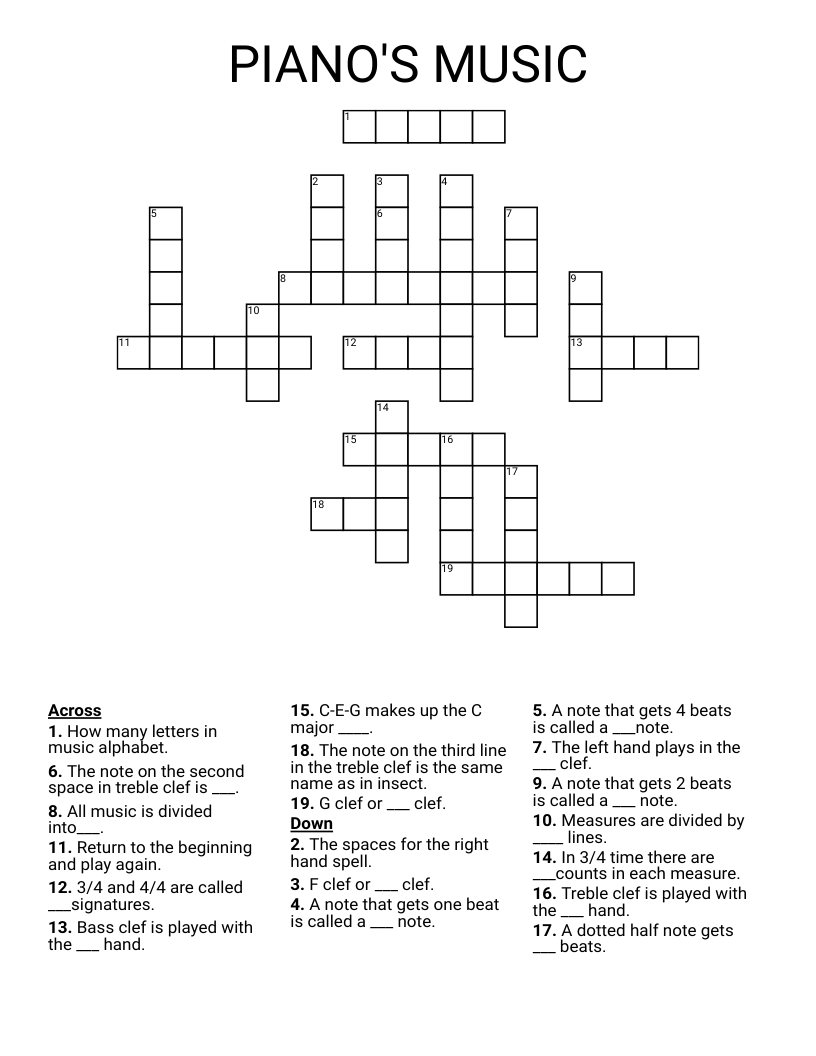 PIANO S MUSIC Crossword WordMint PIANO S MUSIC Crossword WordMint