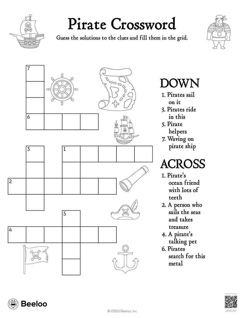 Pirate Crossword Beeloo Printable Crafts And Activities For Kids
