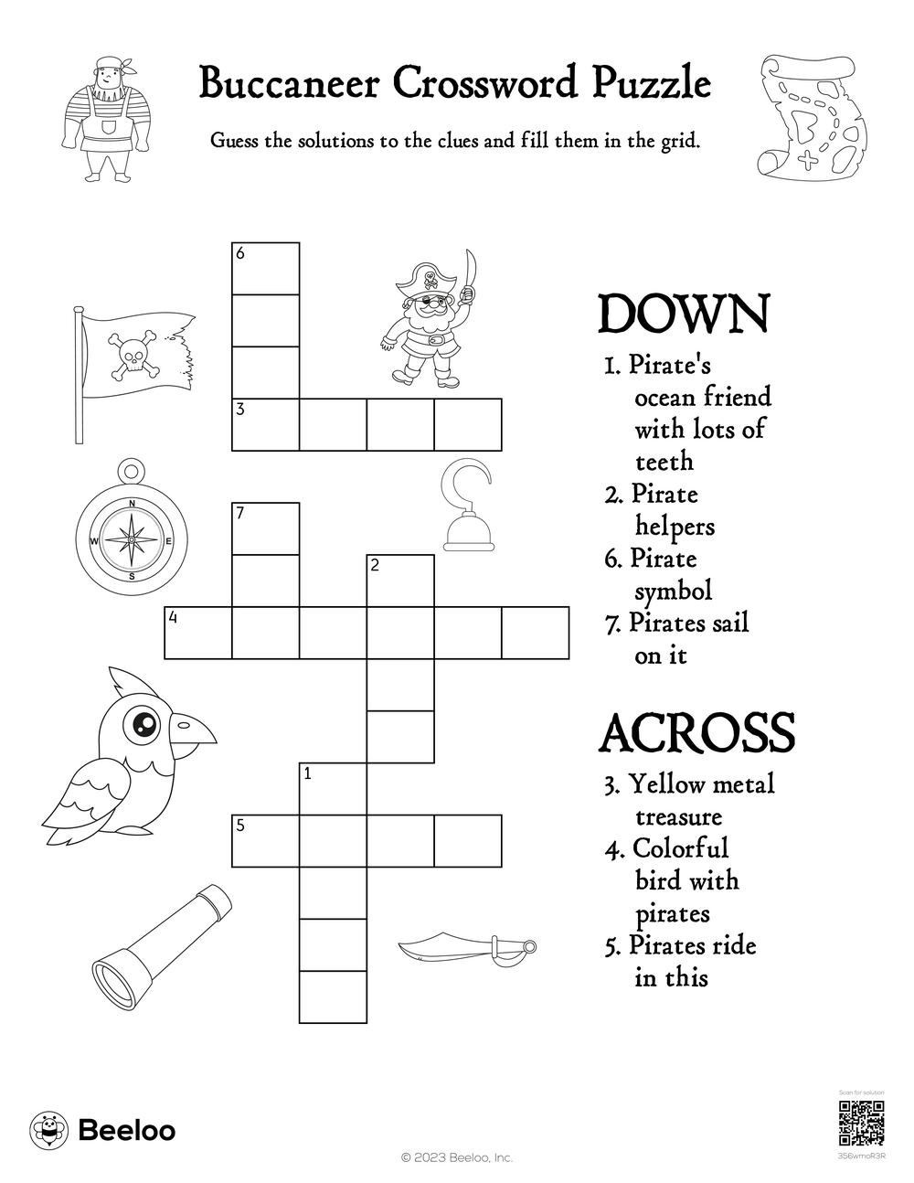 Pirate themed Crossword Puzzles Beeloo Printable Crafts And Activities For Kids