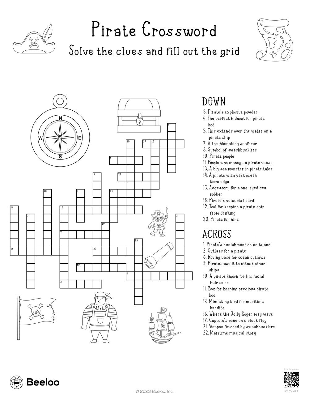 Pirate themed Crossword Puzzles Beeloo Printable Crafts And Activities For Kids