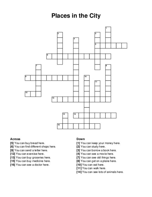 Places In The City Crossword Puzzle