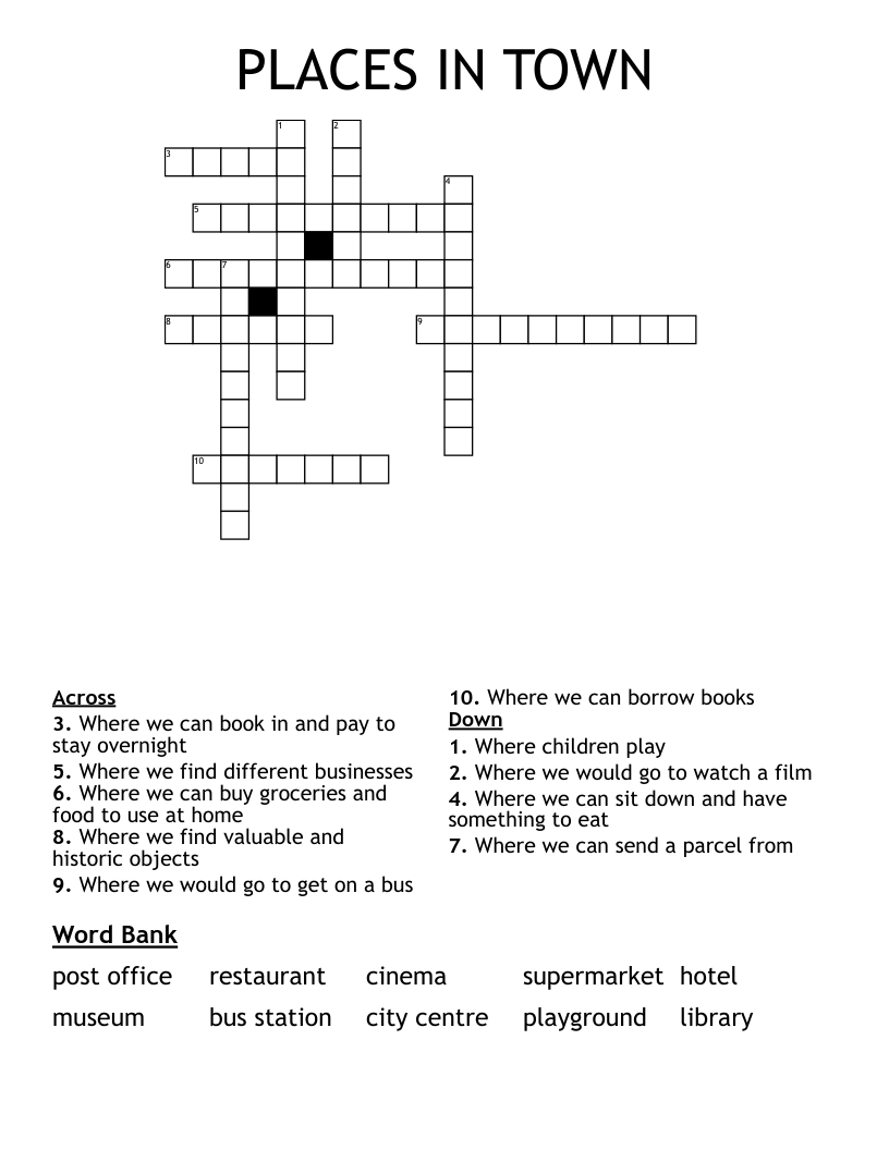 PLACES IN TOWN Crossword WordMint