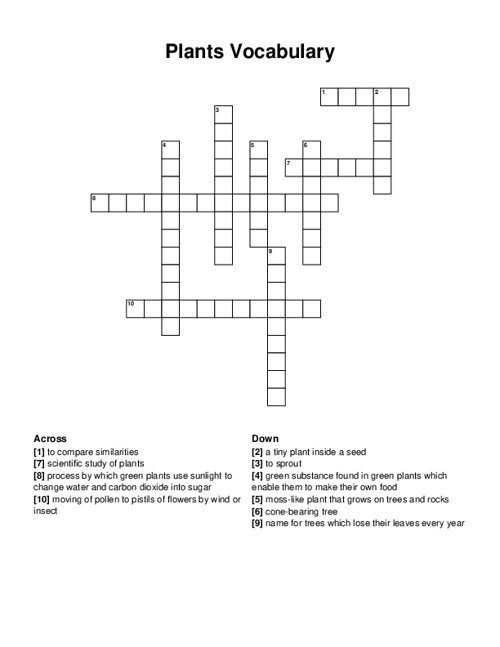 Plants Vocabulary Crossword Puzzle Plants Vocabulary Crossword Puzzle