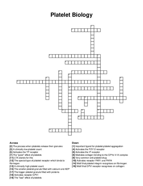 Platelet Biology Crossword Puzzle