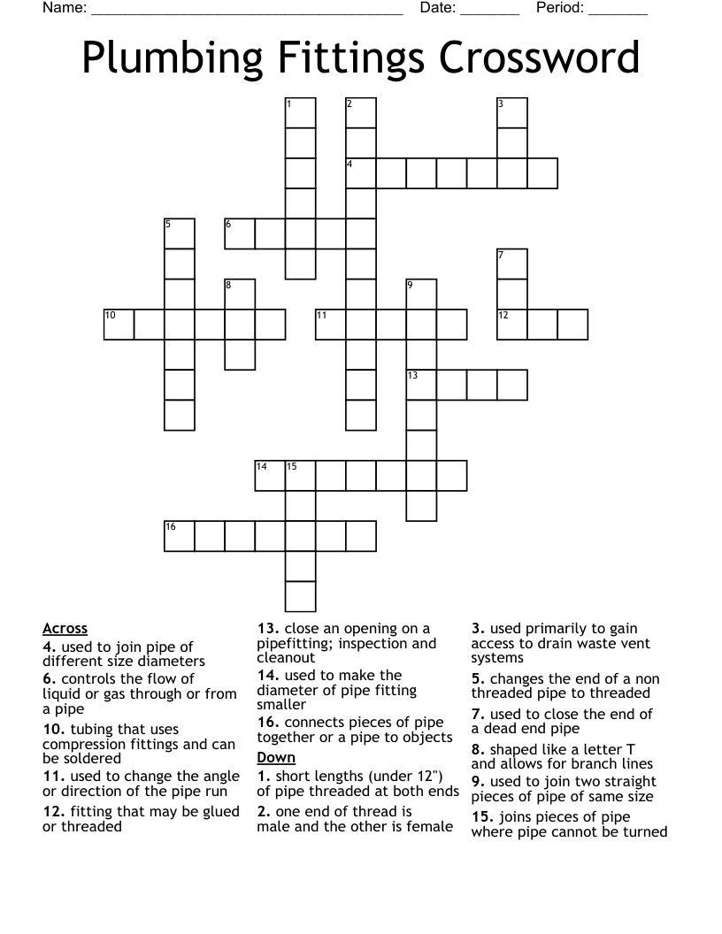 Plumbing Fittings Crossword WordMint