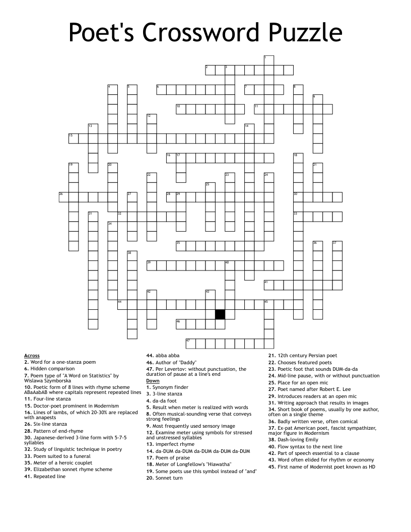 Poet Crossword Puzzle Clue Poet Crossword Puzzle Clue
