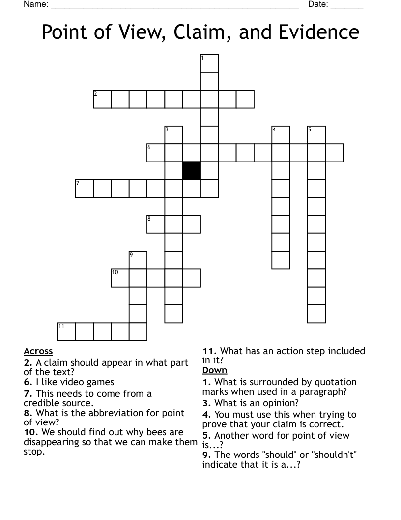 Point Of View Claim And Evidence Crossword WordMint Point Of View Claim And Evidence Crossword WordMint