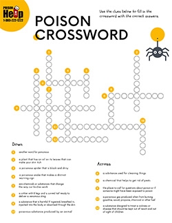 Poison Crossword Puzzle Printable Worksheet Texas Poison Center Network