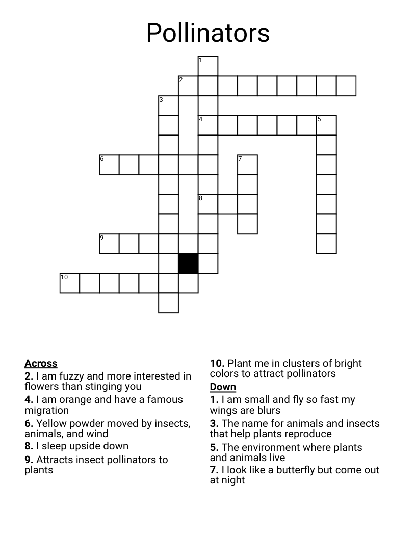 Pollinators Crossword WordMint