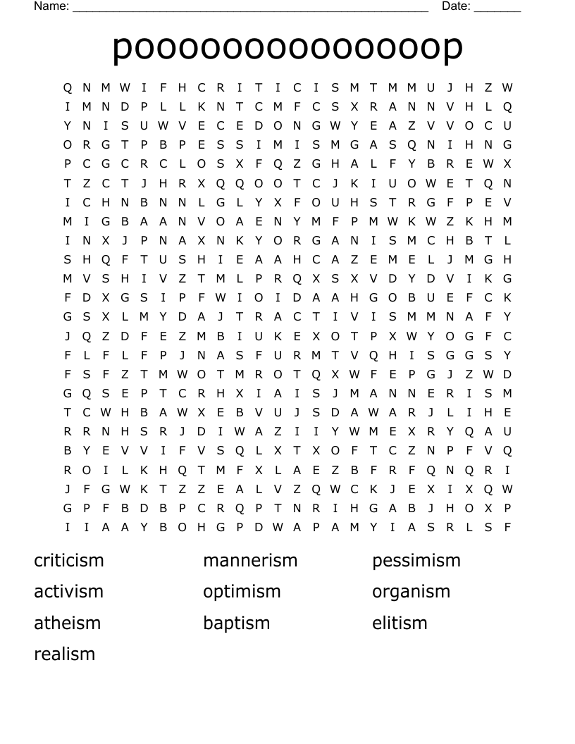 Poooooooooooooop Word Search WordMint