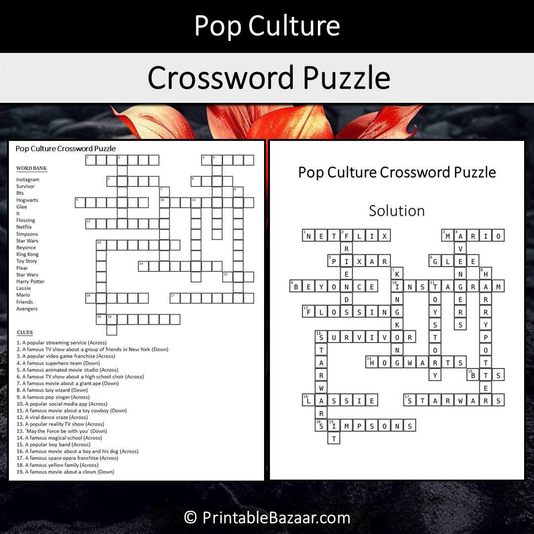 Pop Culture Crossword Puzzle Worksheet Activity Printable PDF Worksheets Library Pop Culture Crossword Puzzle Worksheet Activity Printable PDF Worksheets Library