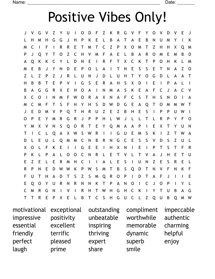 Positive Vibes Only Word Search WordMint Positive Vibes Only Word Search WordMint