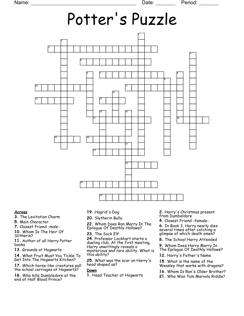 Potter s Puzzle Crossword WordMint Potter s Puzzle Crossword WordMint