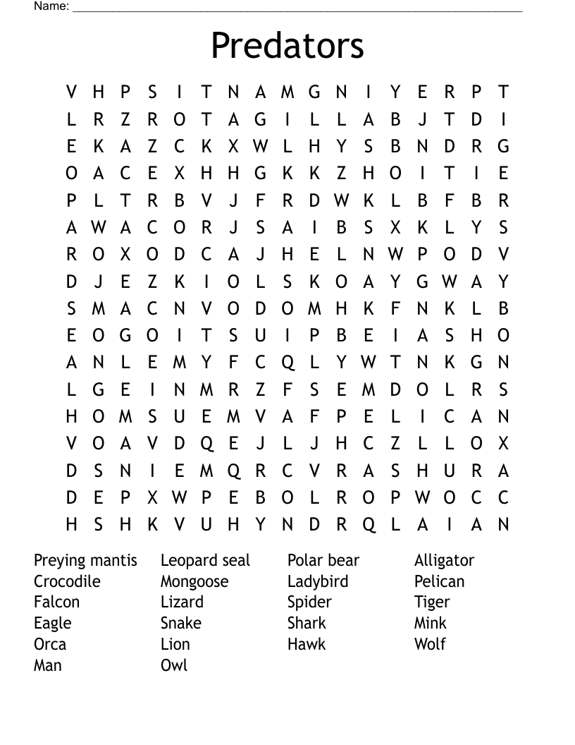 Predators Word Search WordMint