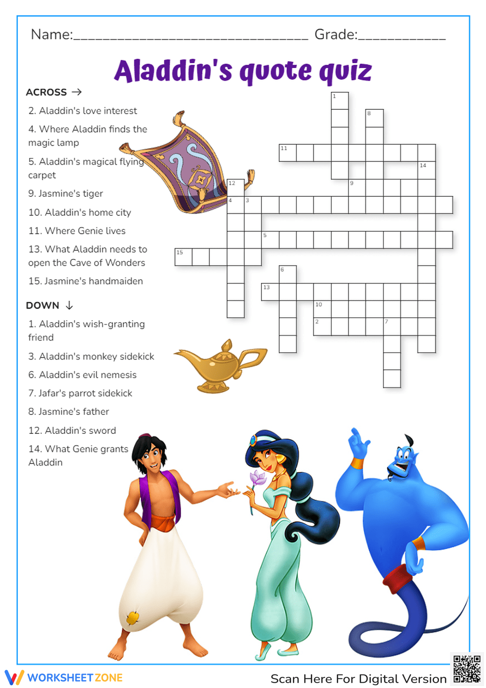 Printable 3rd Grade Disney Crossword Puzzles Worksheets