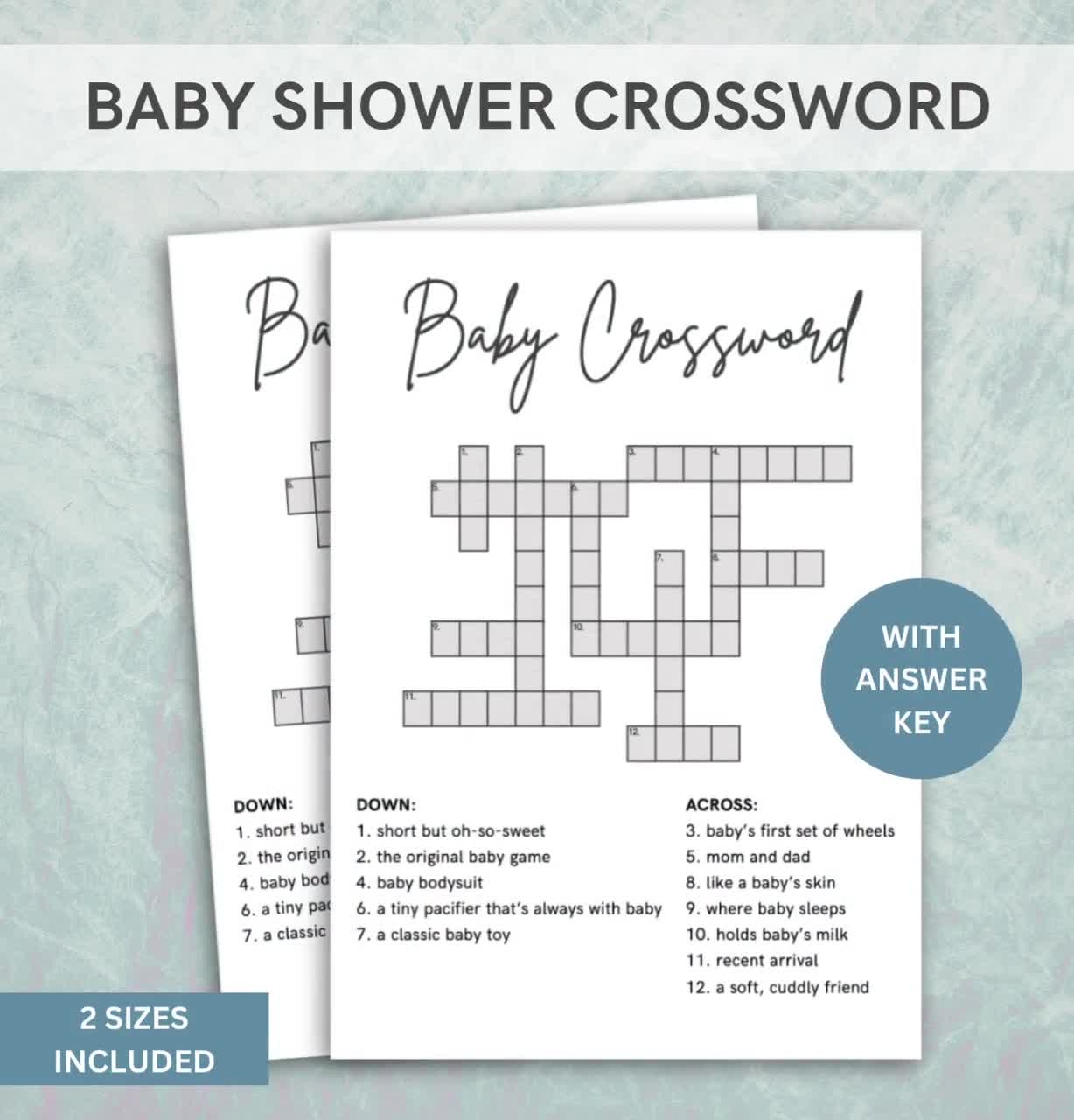 Printable Baby Shower Crossword Game Baby Crossword Game Minimalistic Baby Shower Games Etsy