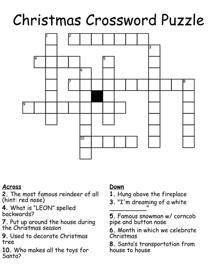 free printable crossword puzzles christmas