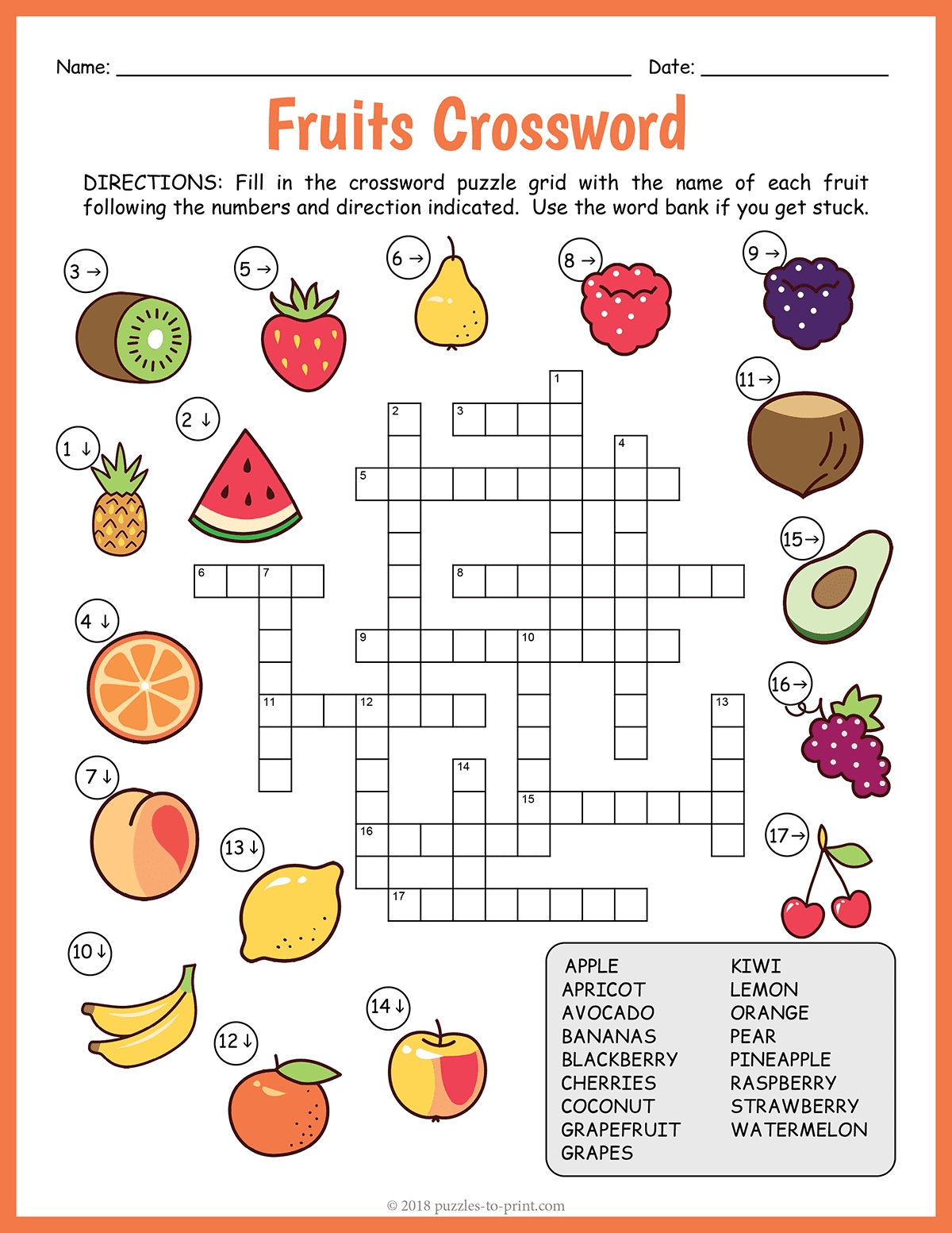 Printable Crossword Puzzle Fruit