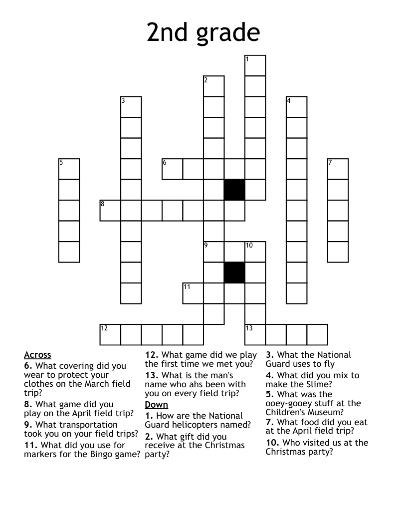 Printable Crossword Puzzles For 2nd Graders FREE Printable