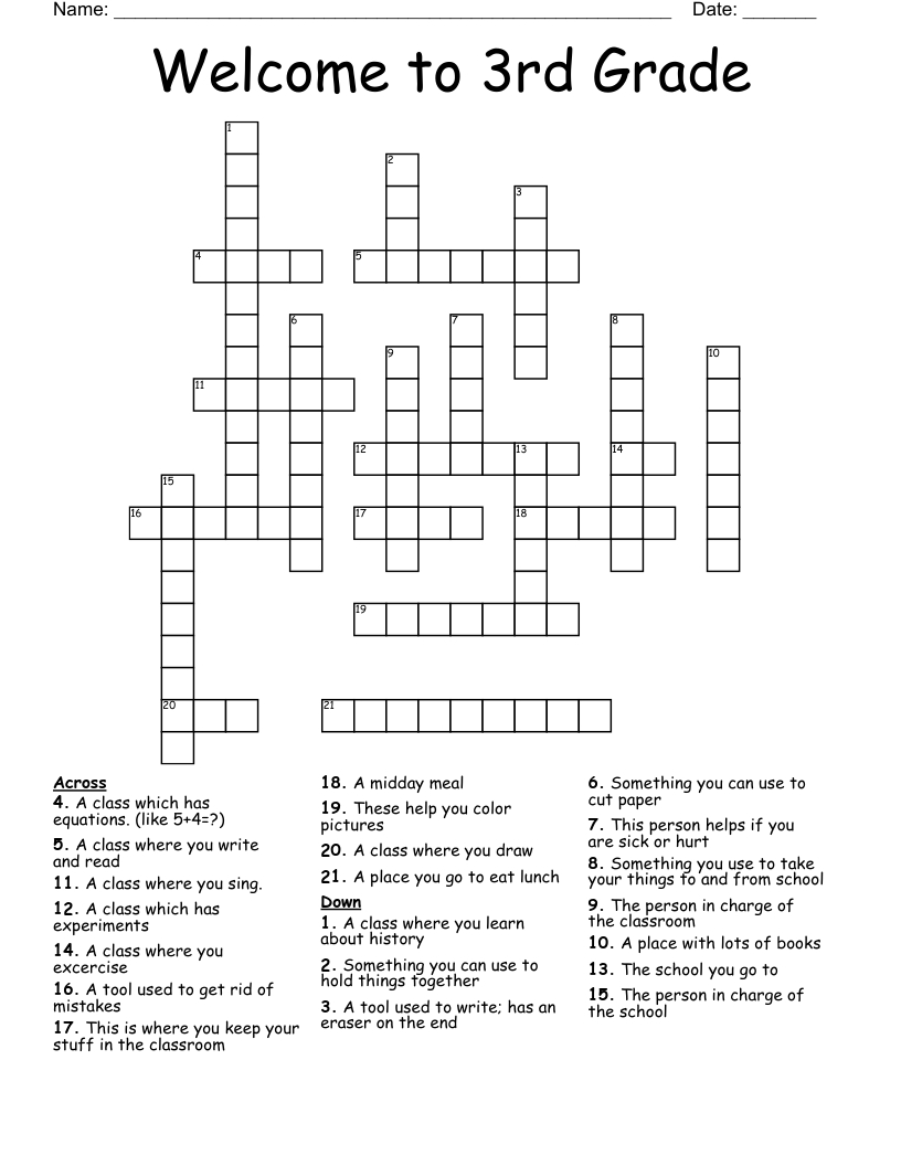 Printable Crossword Puzzles For 3rd Graders All FREE Printables