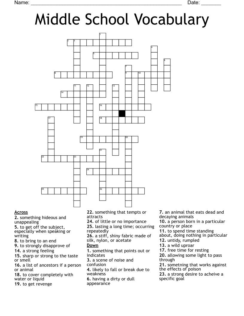 crossword puzzles for middle schoolers