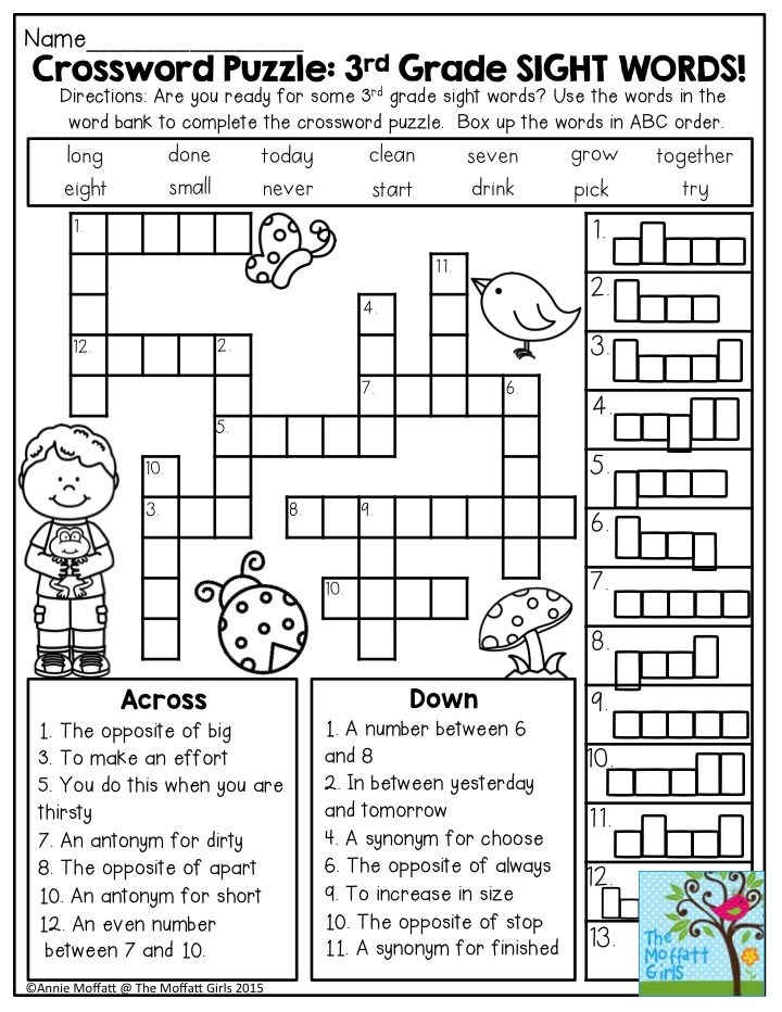 Printable Crossword Puzzles For Third Graders Printable Templates