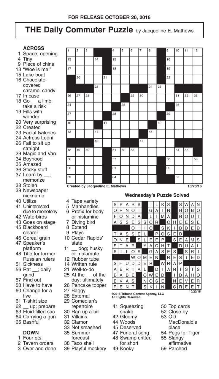 Printable Daily Commuter Crossword Puzzle Printable Coloring Free