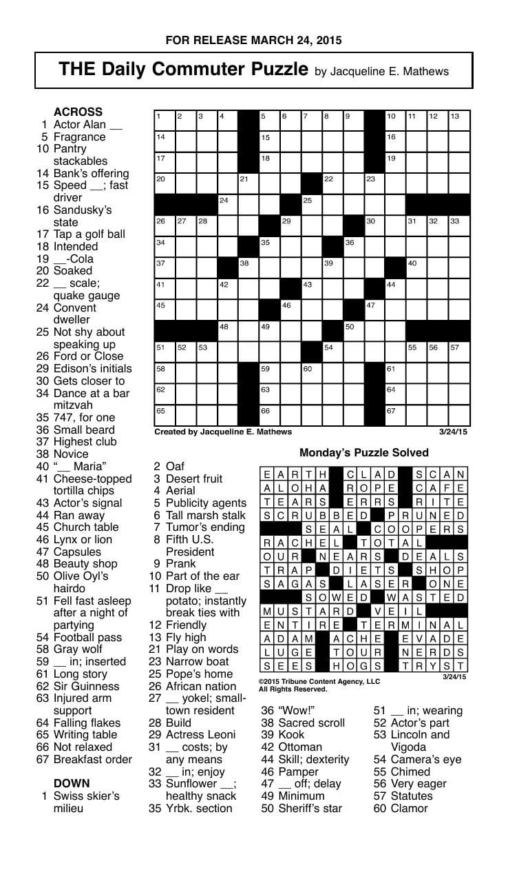 Printable Daily Commuter Crossword Puzzles Printable Calendar