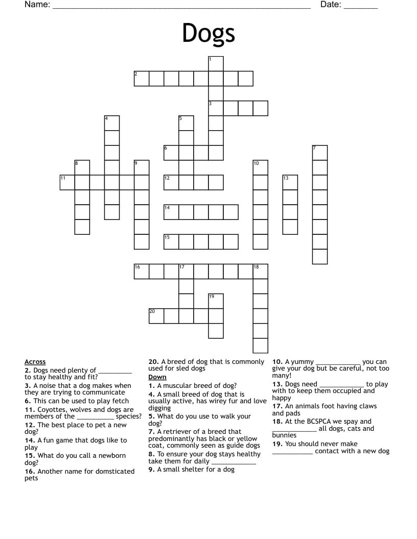Printable Dog Crossword Puzzle PrintableLib