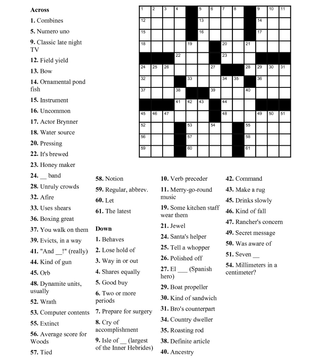 easy printable crossword puzzles