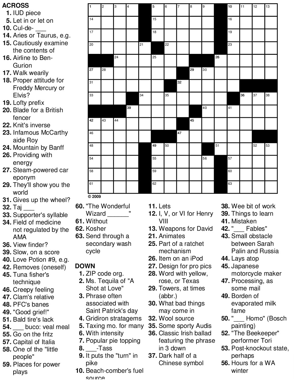easy printable crossword puzzles with answers