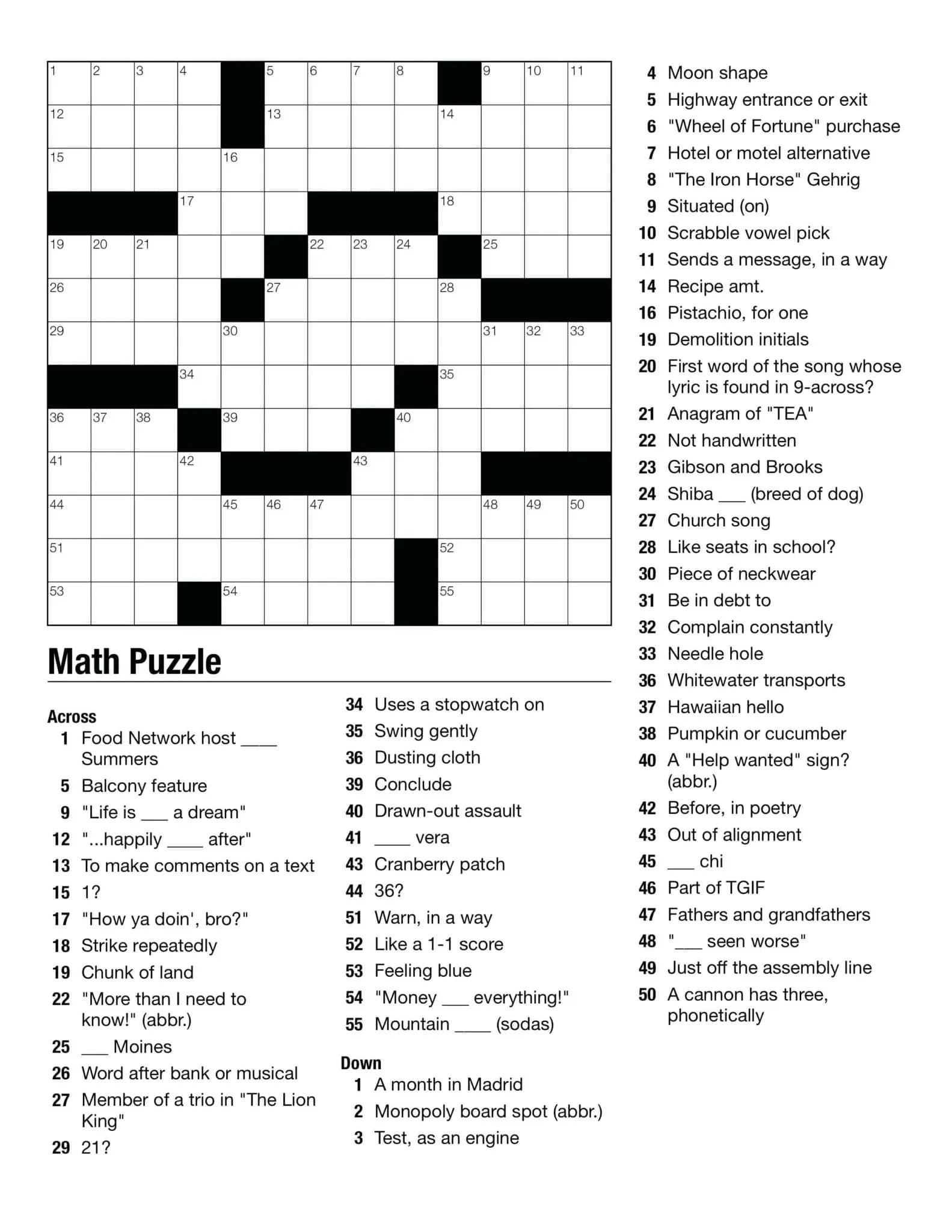 Printable Easy Crossword Puzzles With Answers Printable JD