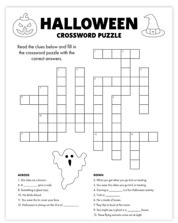 halloween crossword puzzles