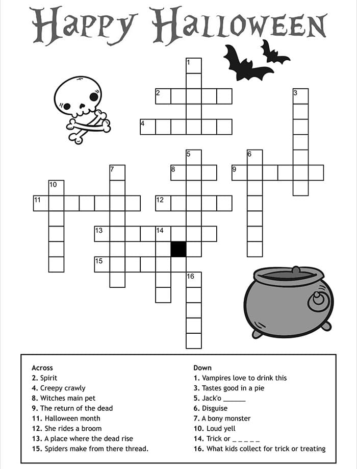 halloween crossword puzzle printable