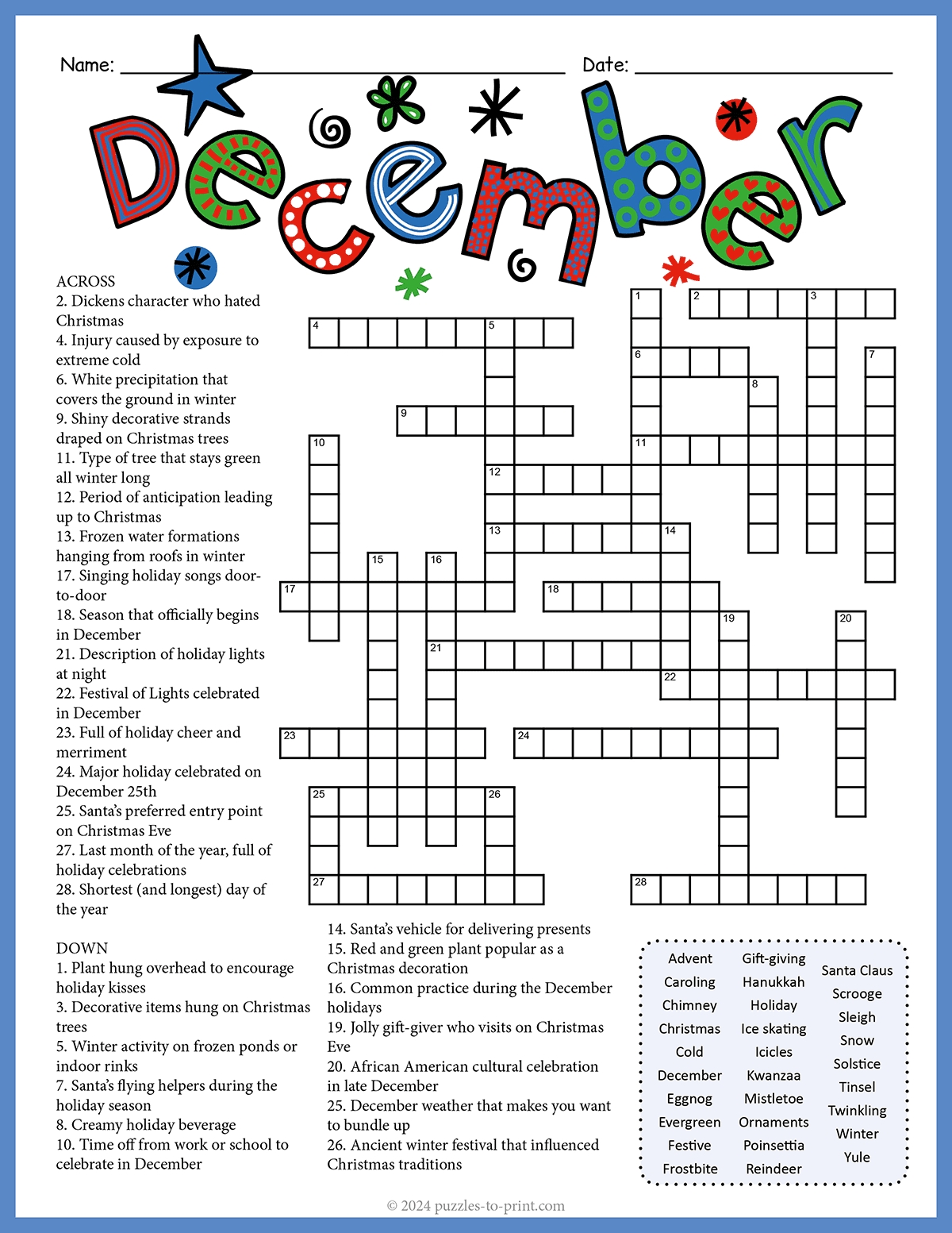 Printable Holiday Crossword Puzzles Fanny Printable