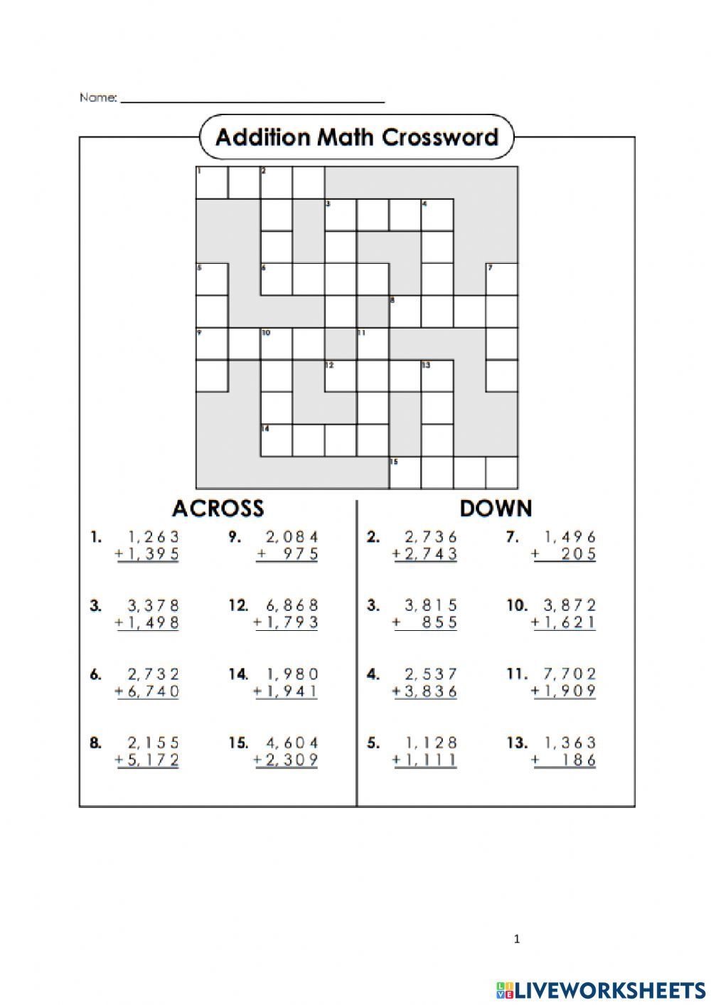 Printable Math Crossword Puzzles Educational Printable Activities