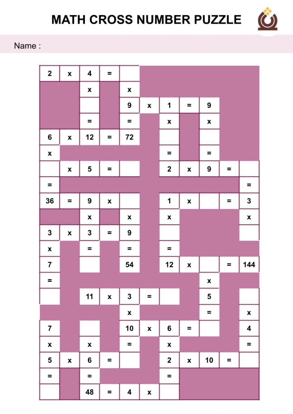 math crossword puzzles printable