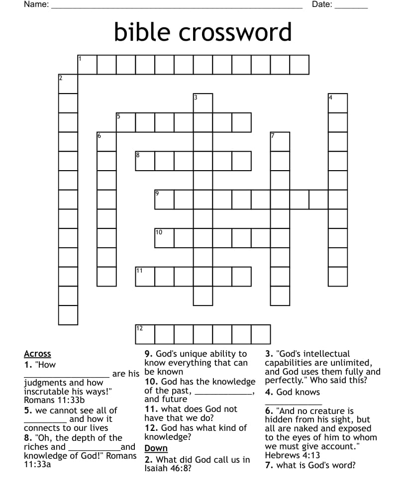 bible crossword puzzles printable
