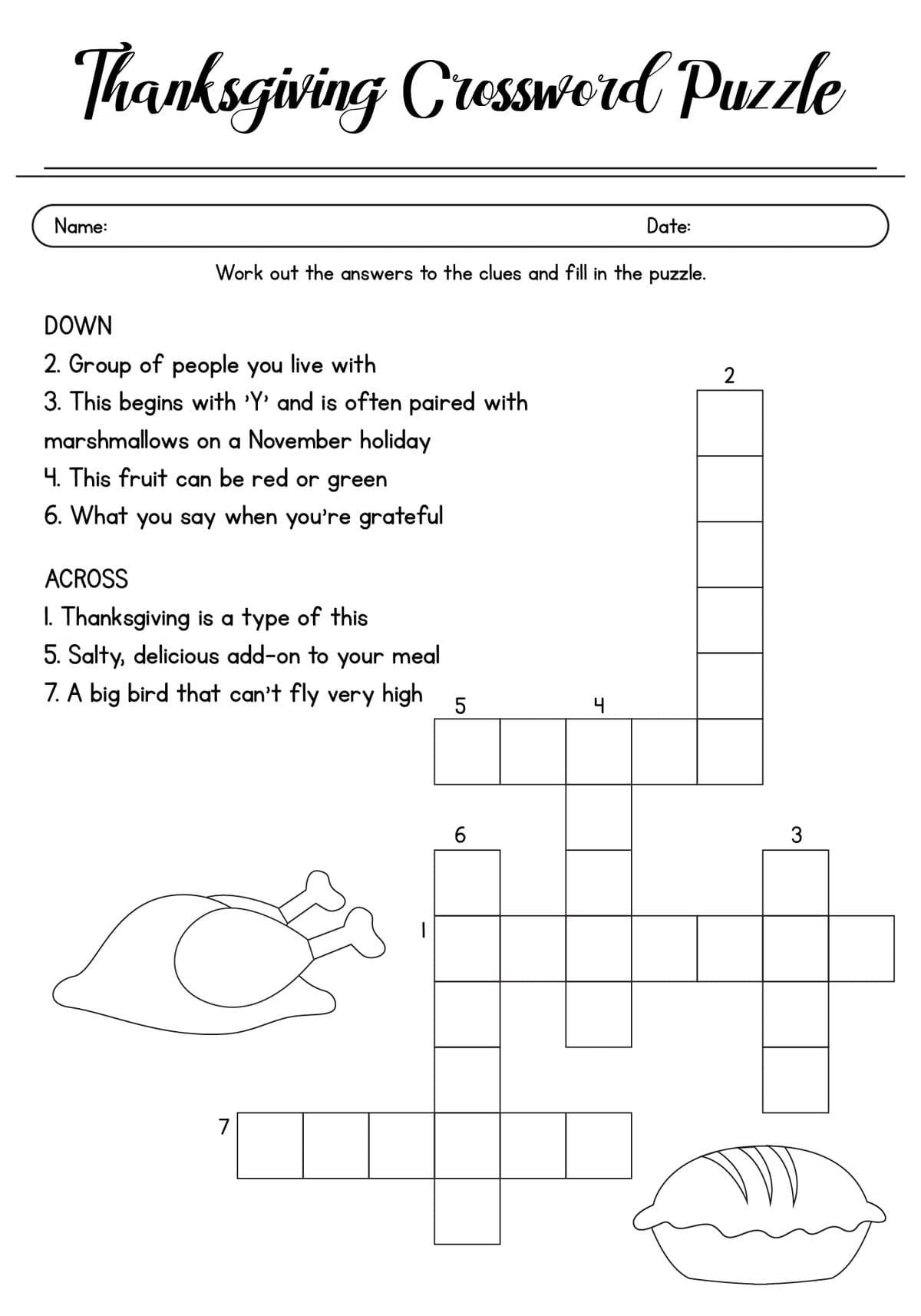 Printable Thanksgiving Crossword Puzzles PrintableLib