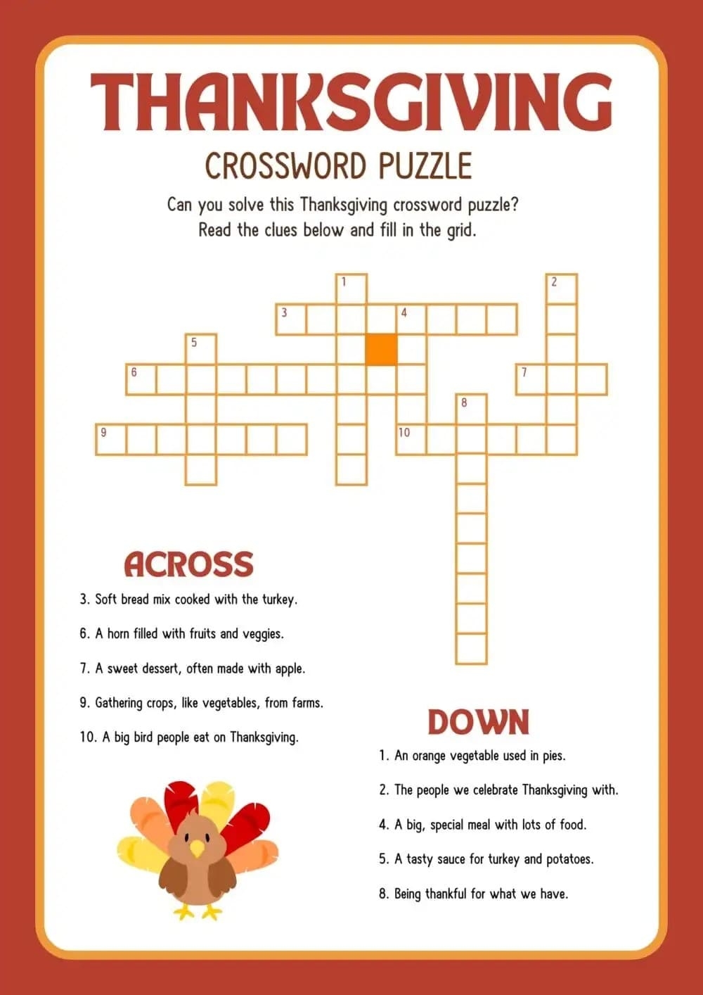 Printable Thanksgiving Crossword Puzzles PrintableLib
